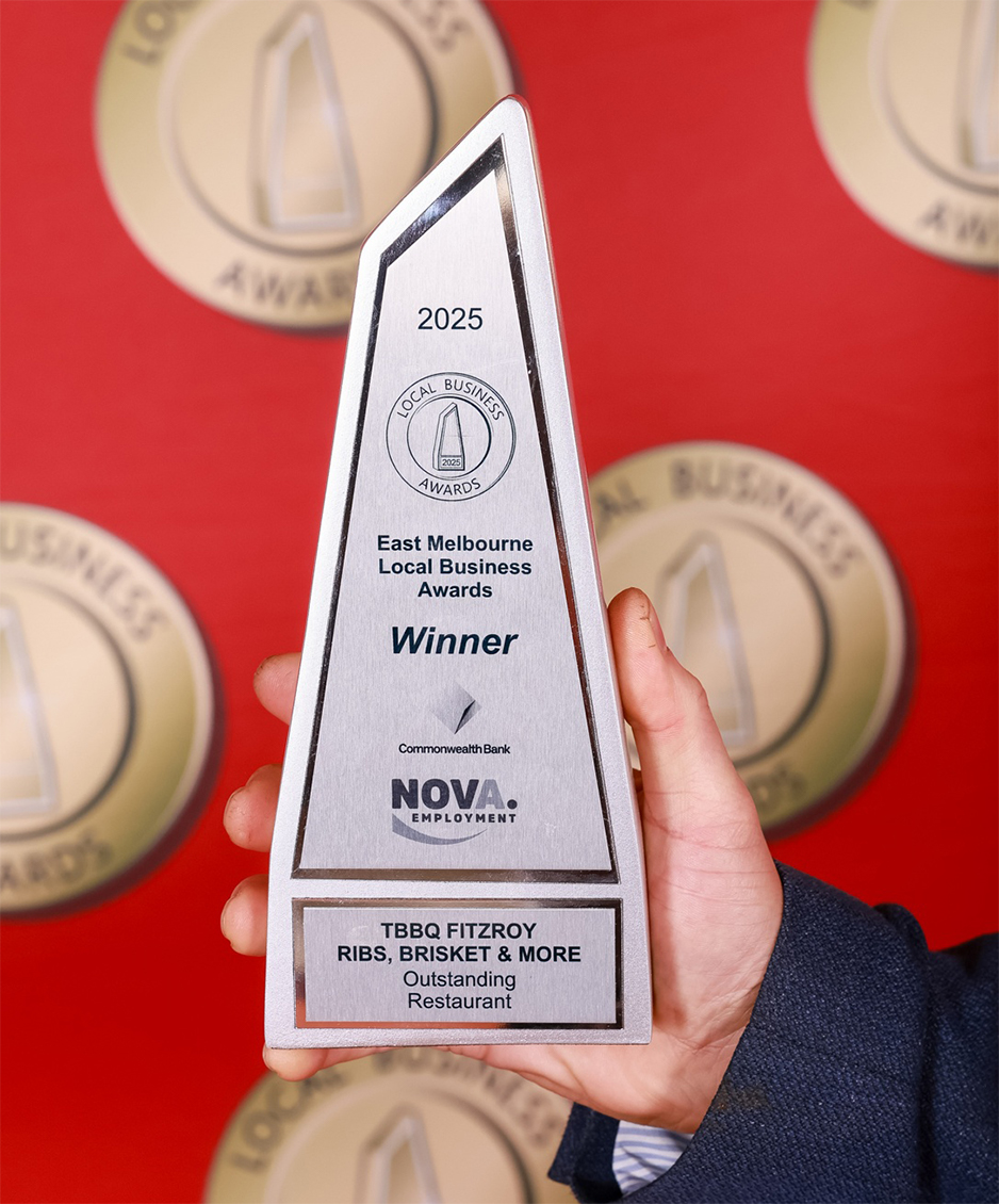 TBBQ's 2025 Local Business Awards trophy
