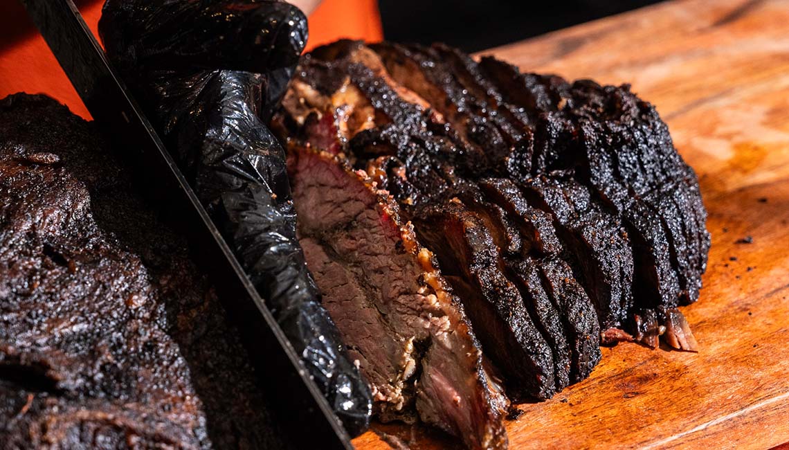 A sliced Black Angus brisket