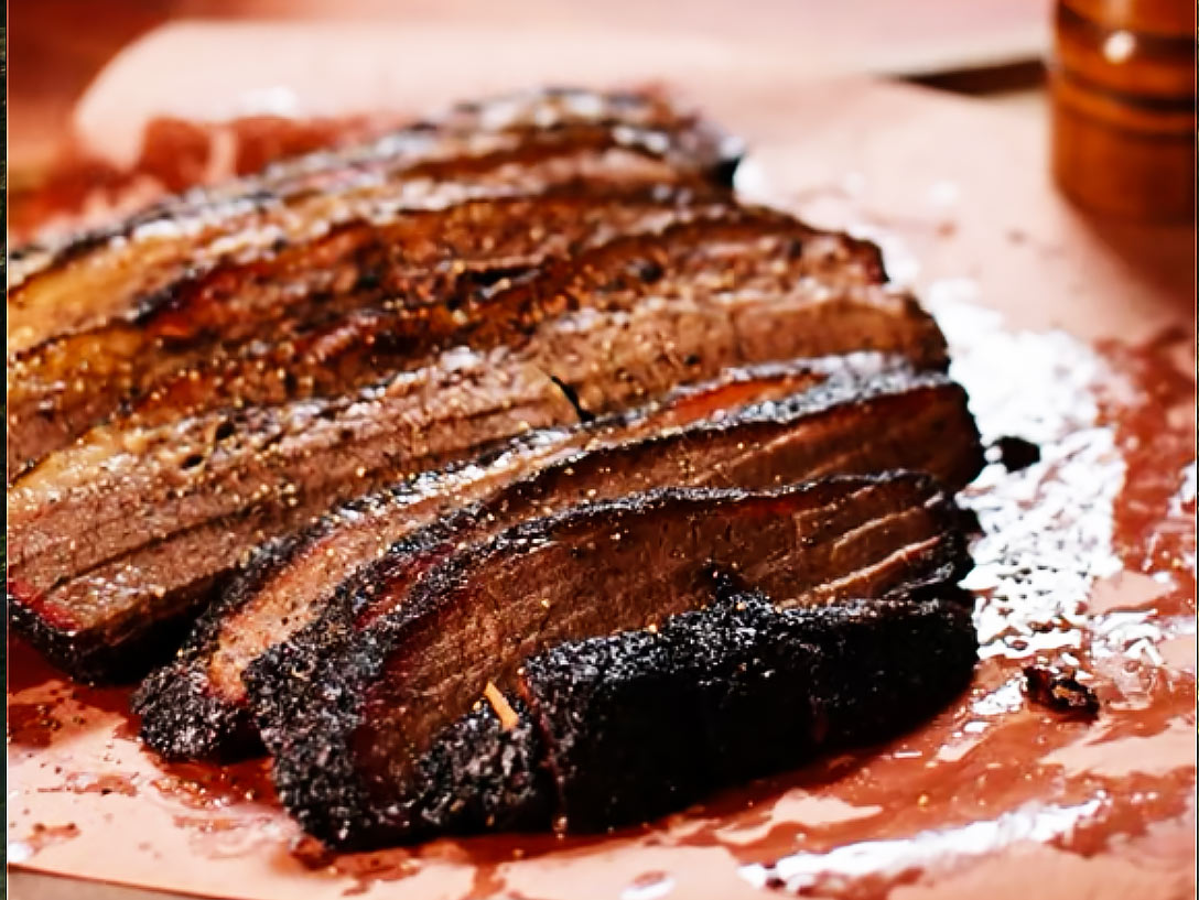 Brisket sliced to order, fat cap rendered soft